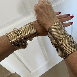 Vintage Duramesh Gold Mesh Pair of Wrist Cuff Bracelets or Sleeve Protectors